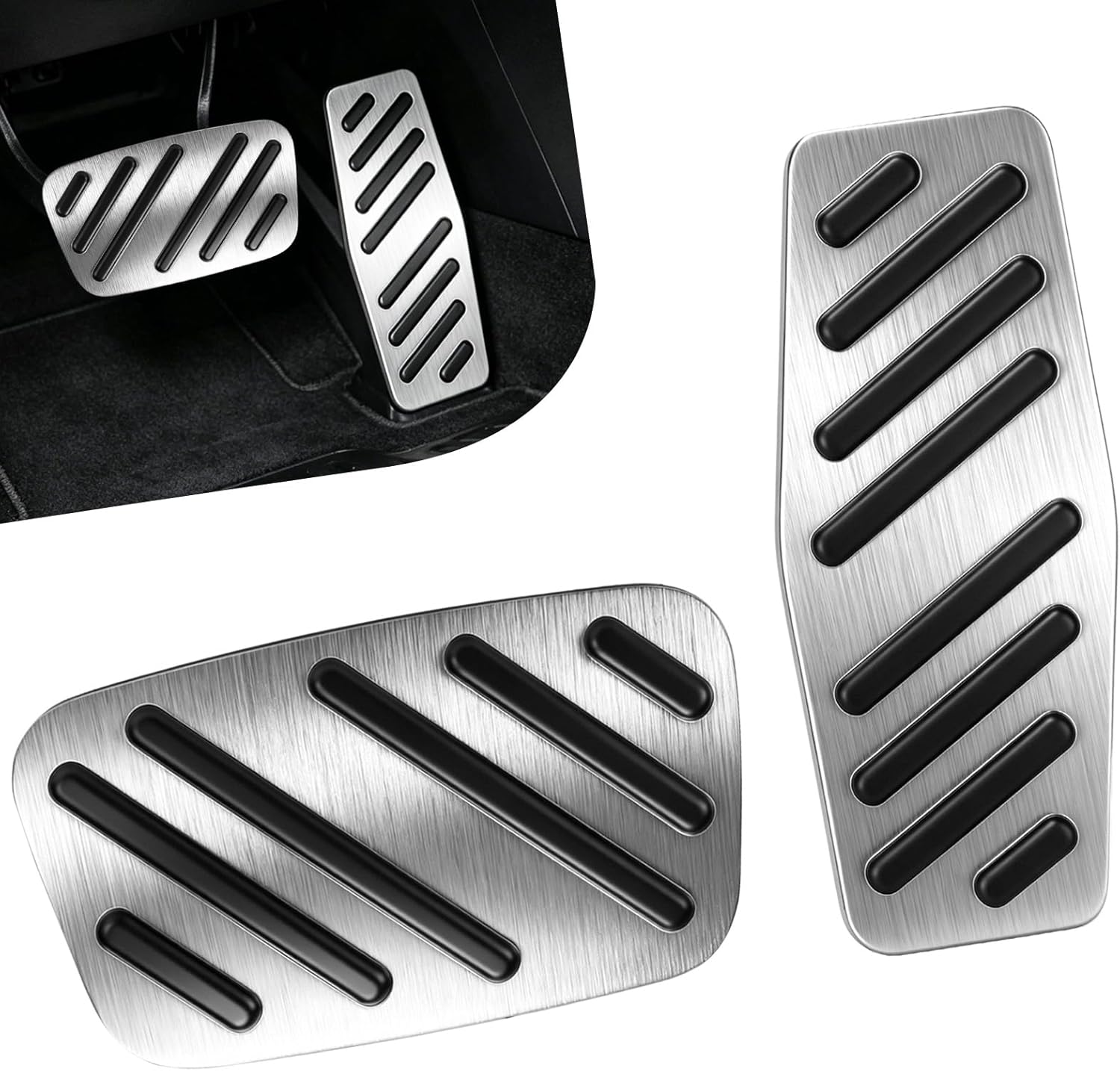 Anti-Slip Aluminum Gas Brake Pedal Cover Set, No-Drill Foot Pedal Pads for Chevy Equinox, Impala, Cruze, Blazer, Traverse, GMC Acadia, Terrain, Cadillac XT5 XT6, Buick Enclave Encore, Sliver