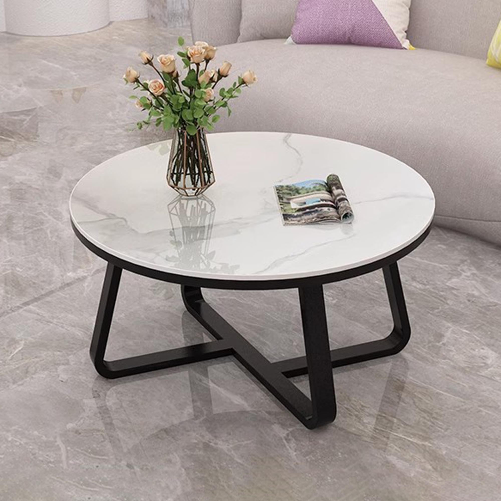 IPSU Couchtisch Runder Beistelltisch mit Stabilem Metallrahmen Moderne Marmortisch für Wohnzimmer