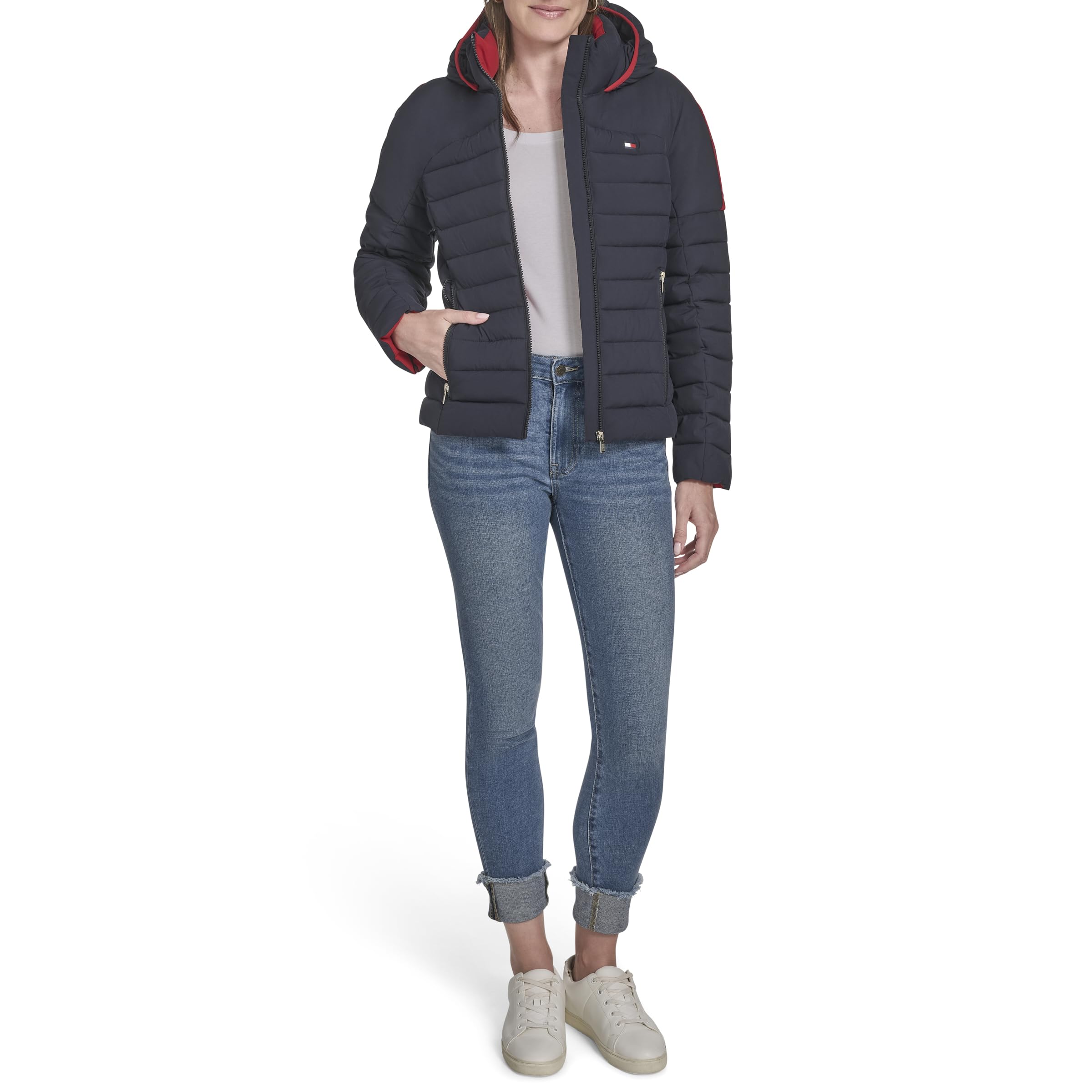 Tommy Hilfiger Damen Solid Hooded Packable Coat Jacket Oberbekleidung (1er Pack)