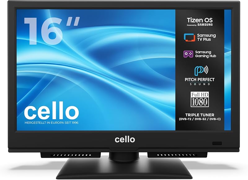 Cello C1626TZH 16-palcový Smart TV, Samsung Tizen OS, Bluetooth, trojitý tuner, zvuk Pitch Perfect, 230V, ideálny do kuchyne a malých priestorov