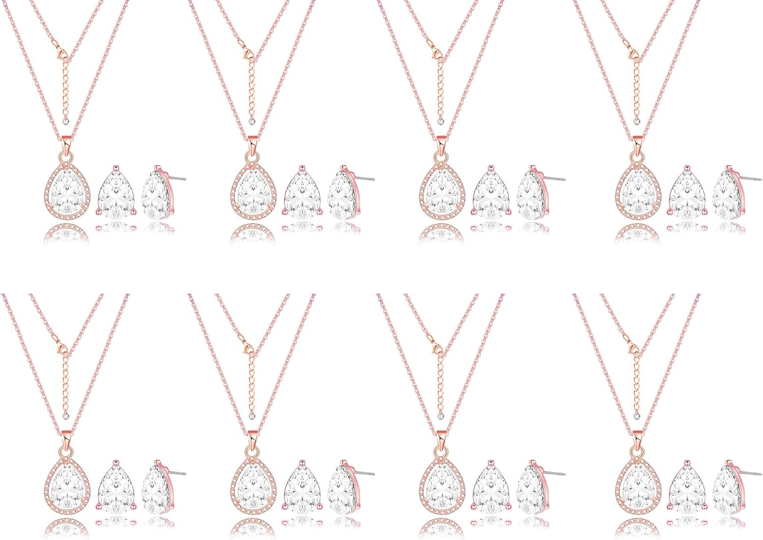 Bridesmaid Teardrop Jewelry Set for Women 1-4-6-8 Sets 18k Gold & Rose Gold Plated Pave Rhinestone With Crystal Necklace Earrings Set for Wedding Engagement Anniversary