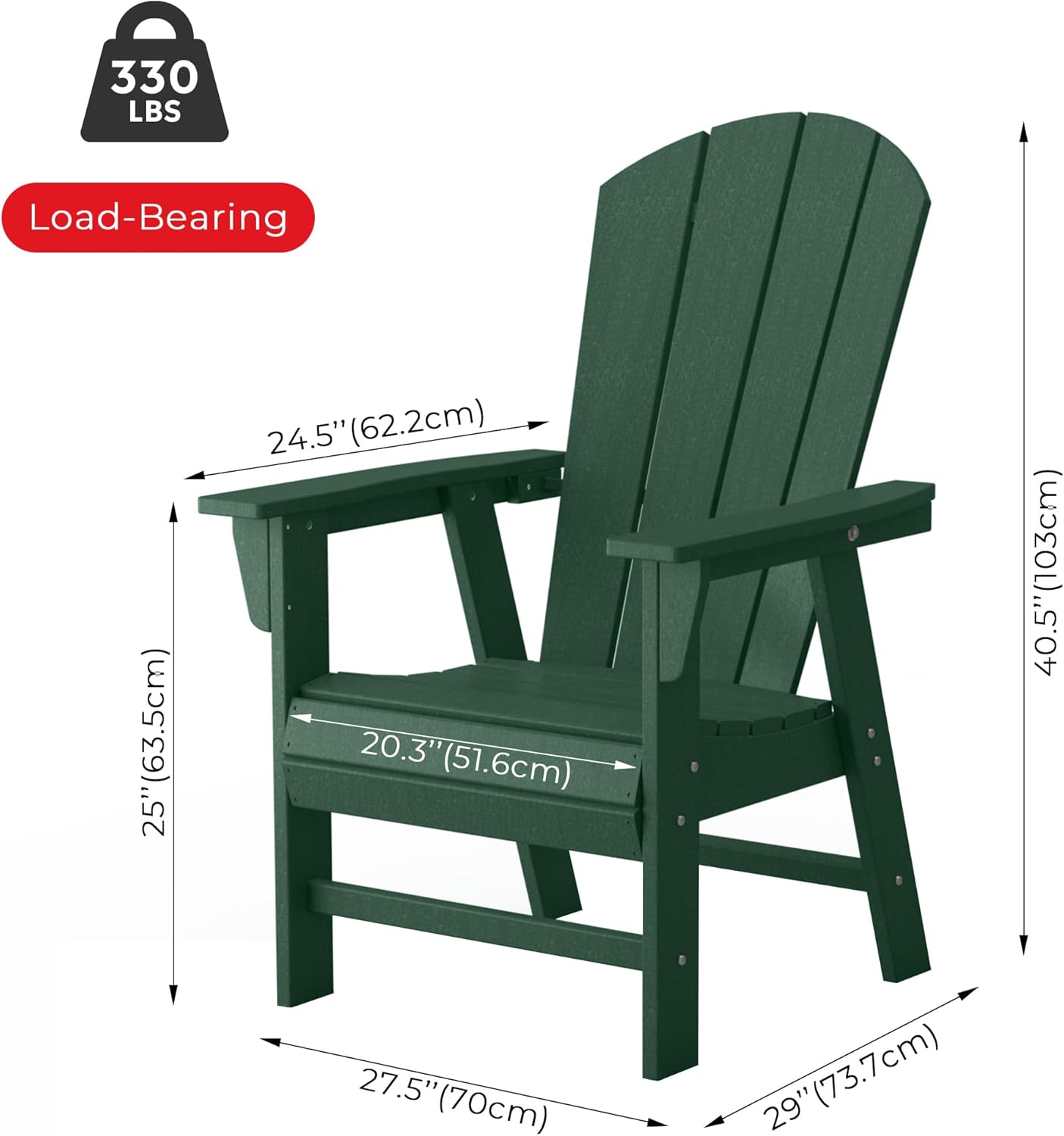 Dark Green HDPE Adirondack Outdoor Dining Chair