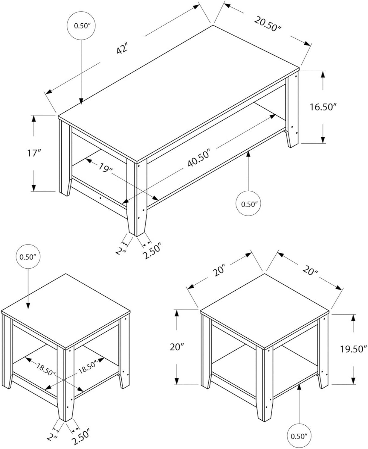 Ergode TABLE SET - 3PCS SET / GREY : Home & Kitchen