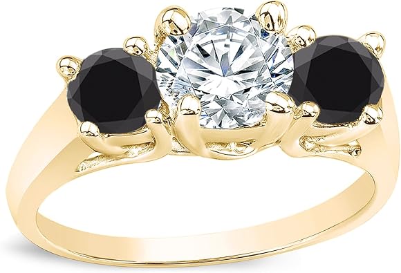 IGI Certified 18k Gold Round 3-Stone Diamond Engagement Ring 2 cttw, H-I, Black, I1-I2 Size 4-9