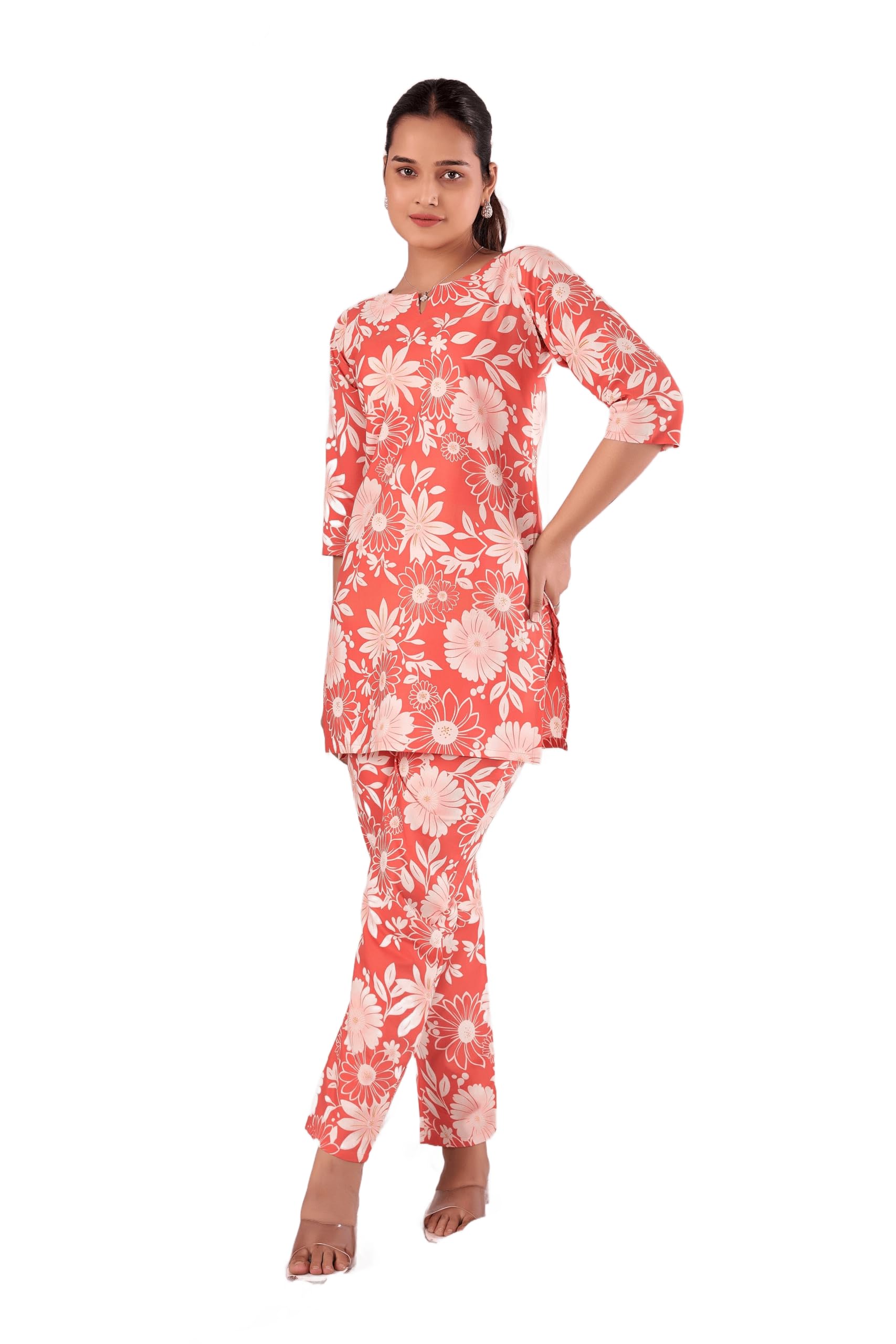 msretail MSRETAILWomen Tunic Pant Co OrdsSet | Elegant PeachSummer Outfit | Comfortable Regular Fit Matching Top and BottomSet for Casual DailyWear-picture-47