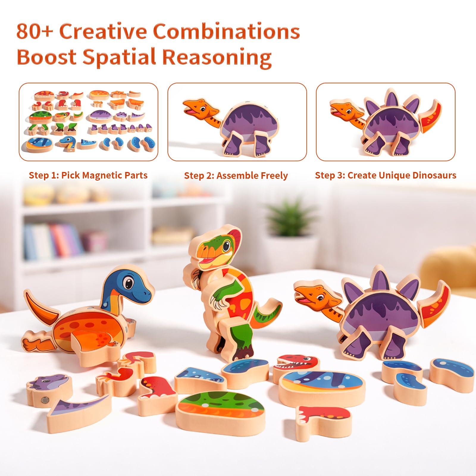 INIFEIDALA Magnetic Dinosaur Building Blocks -9