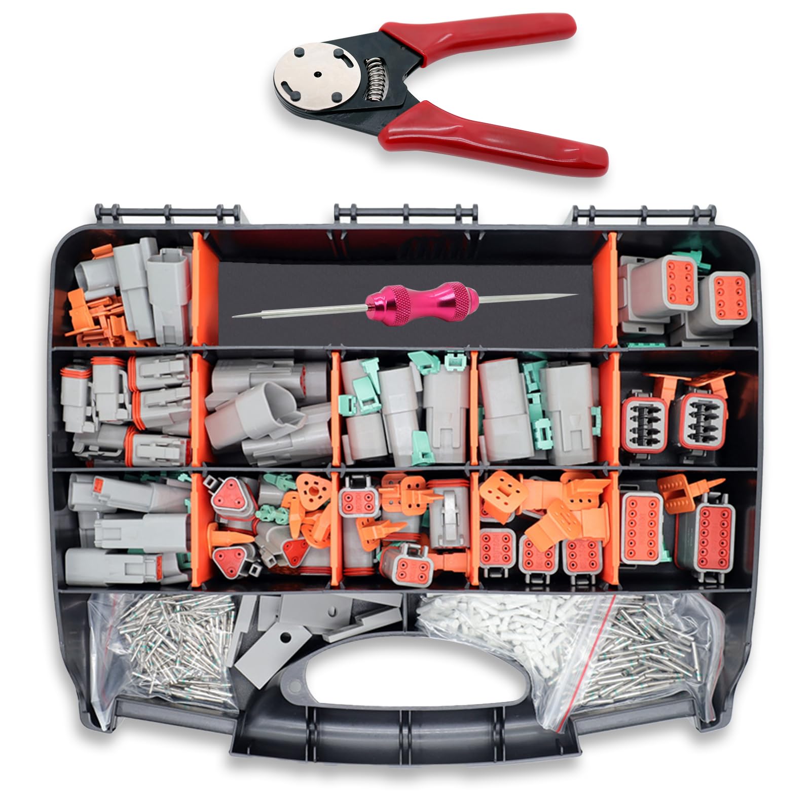 528pcs Deutsch Connectors Kit, Automotive Electrical Connectors with Crimping Tool & Pin Removal Tool, 2 3 4 6 8 12 Pin Connector Set for Car, Truck, RV, Boat, Compatible with DT Series