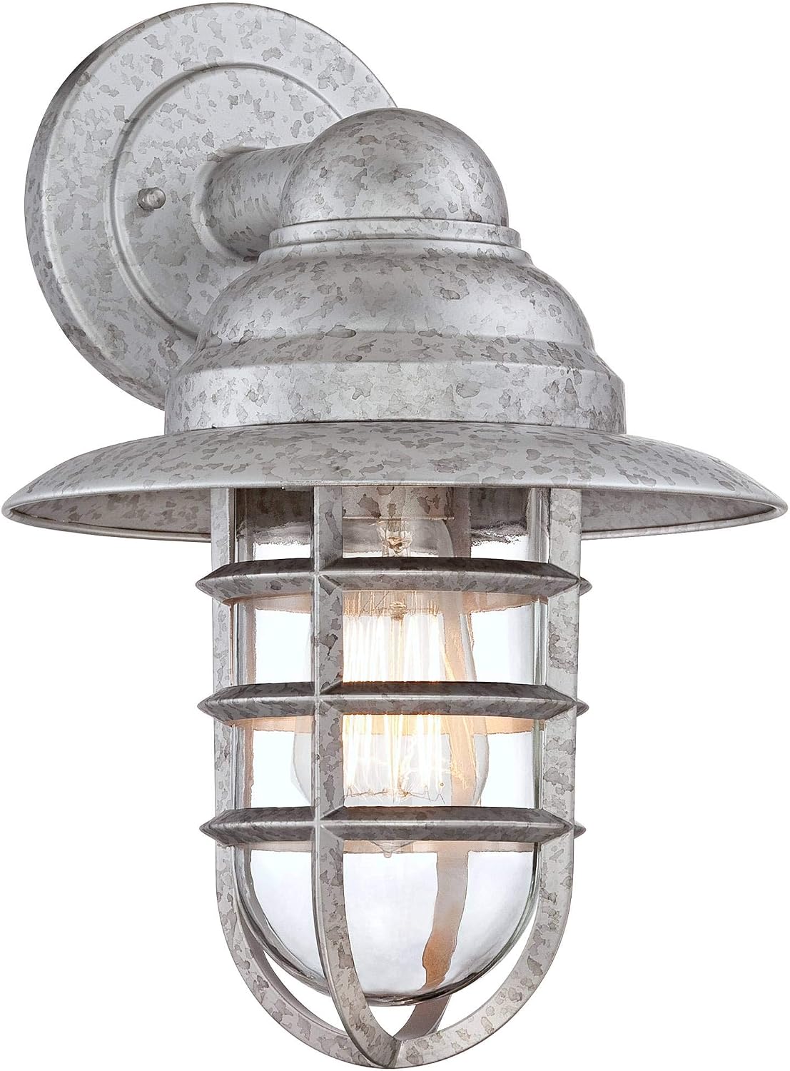 John Timberland Marlowe 13 1/4" High Farmhouse Rustic Modern Hooded Cage Outdoor Wall Light Fixture Mount Porch House Exterior Outside Set of 2 Edison Bulb Weatherproof Galvanized Clear Glass Shade