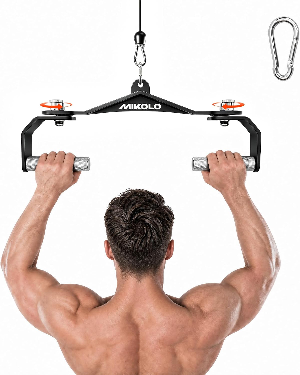 Mikolo LAT Pull Down Attachments with 360° Rotating Handles, LAT Pull Down Bar Set for Cable Machine, 3-Bar Multi-Grip Attachments for Whole Back Training, Bicep Tricep Workout