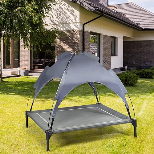 Miniatura 2 de Giantex Cama elevada para perros con toldo extraíble, cuna elevada portátil para mascotas, cama refrescante para perros para camping, playa, césped,