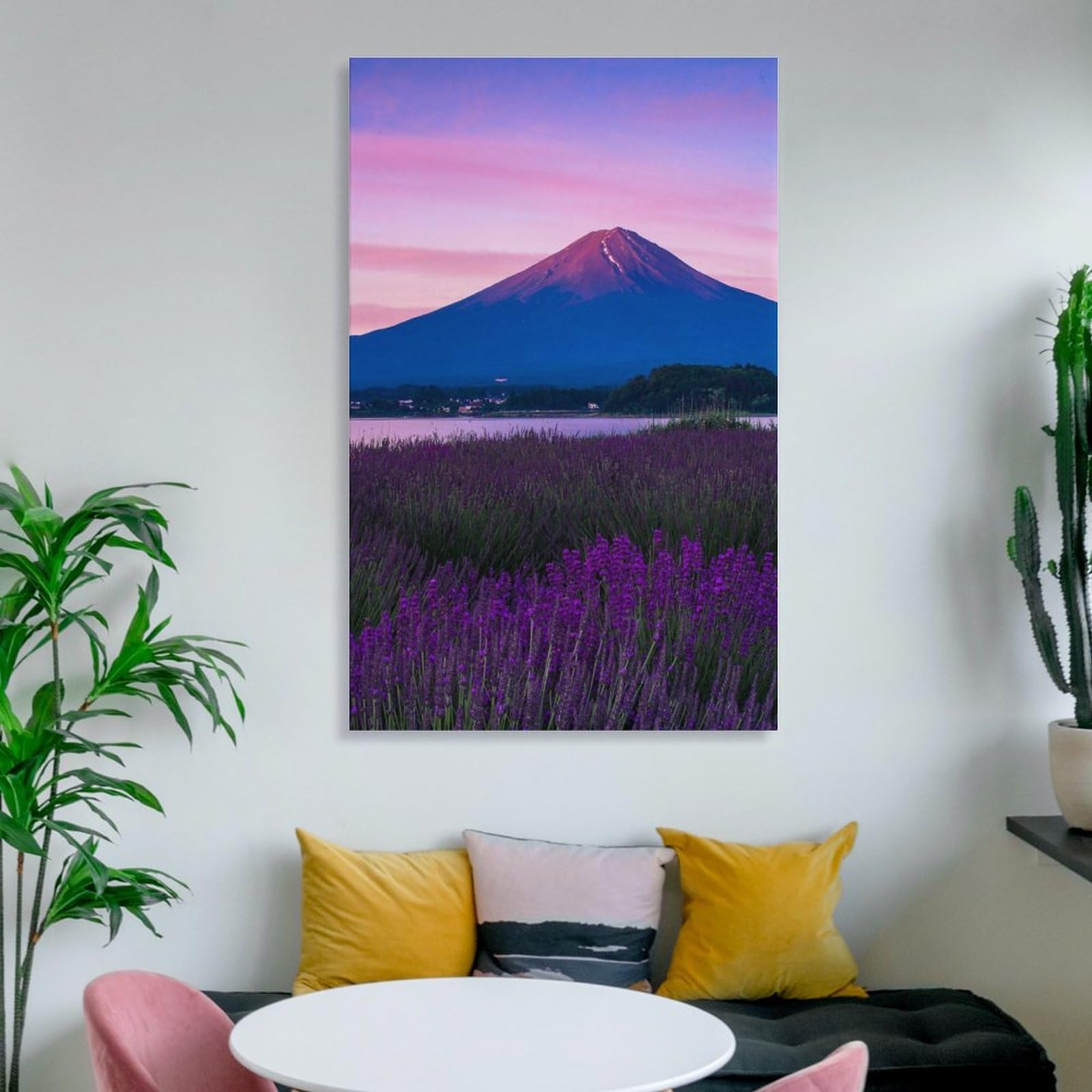 Amazon.co.jp: 富士山を望む紫色のラベンダー畑 アートパネル 日本の