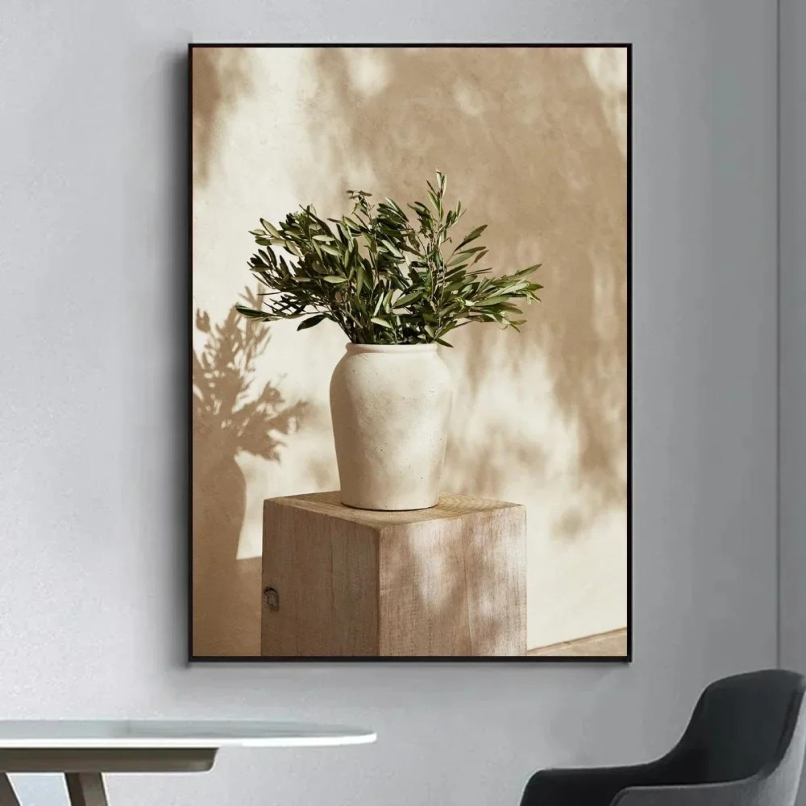 LZJAGXX Retro prosta farba martwa natura wazon kompozycja kwiatowa plakat wydruki na płótnie obrazy dom salon dekoracja ścienna 60 x 90 cm wewnętrzna rama