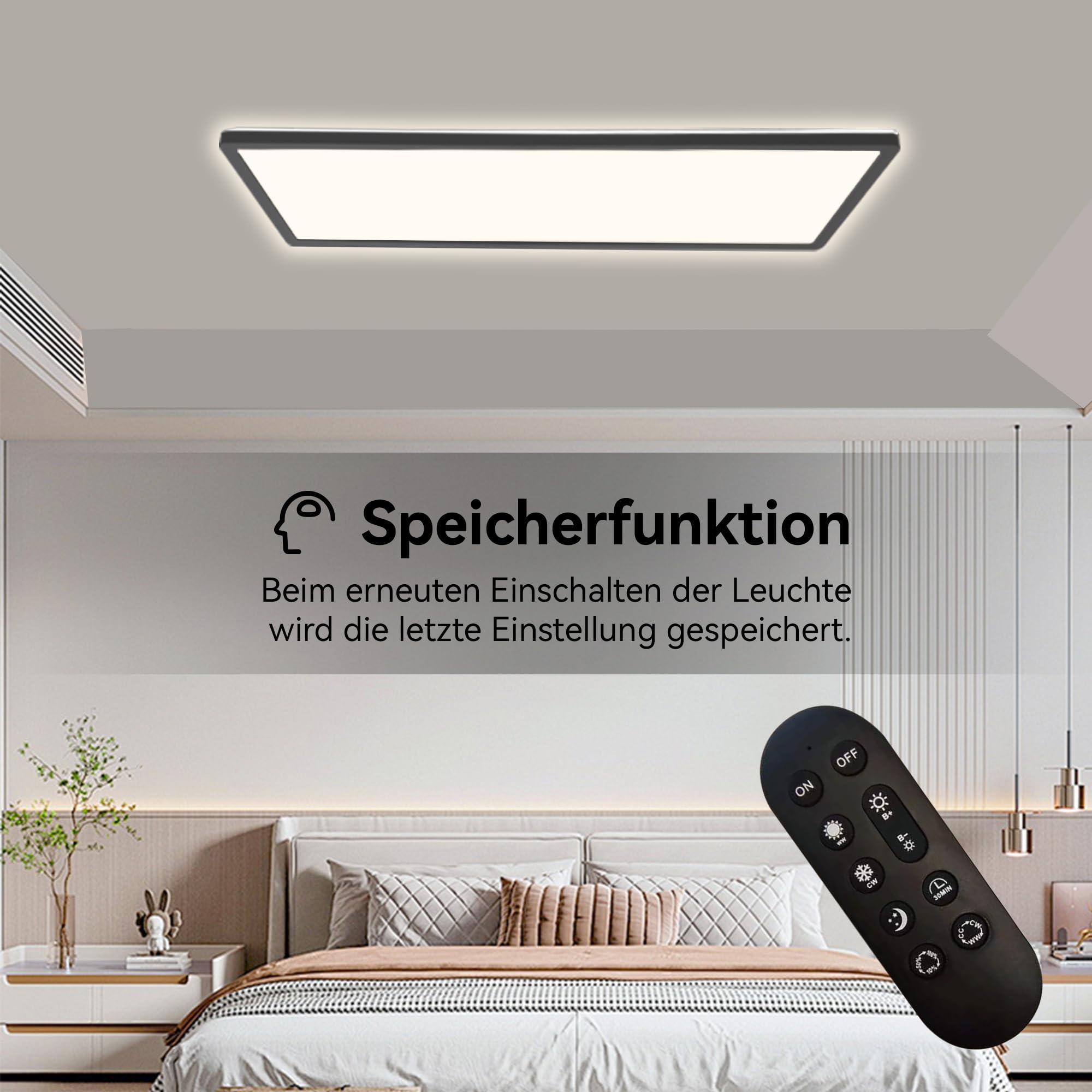 22W Deckenlampe LED Deckenleuchte Dimmbar 2800LM, Schwarz, 58x20cm | mit Fernbedienung, 2700K-6500K, Rechteckig, IP44 Wasserdicht, Ultra Dünn küchenlampe LED Panel for küche Schlafzimmer Büro