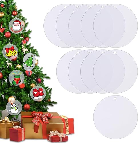 10 piezas de adornos acrílicos en blanco de 4 pulgadas, círculos transparentes redondos de disco transparente con agujero para llavero de vinilo,