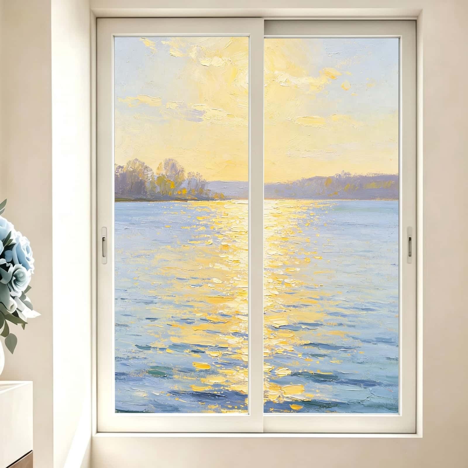 Vinilo Adhesivo Cristal Decorativo Amarillo Atardecer Vinilos para Cristales Privacidad Estatico Anti UV Reutilizable para Oficina Dormitorio Sala de Estar Vinilo para Ventanas