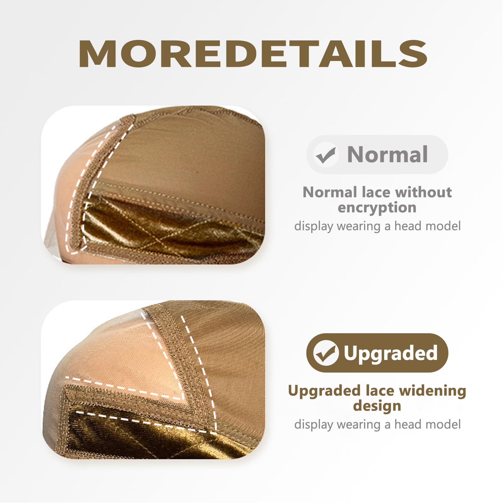 Lace Wig Cap with Grip Band for Keeping Wigs In Place 13x4 Wider Transparent Lace for Glueless Wig Adjustable Grip Cap with Velcro Headband (Light brown) - Image 4