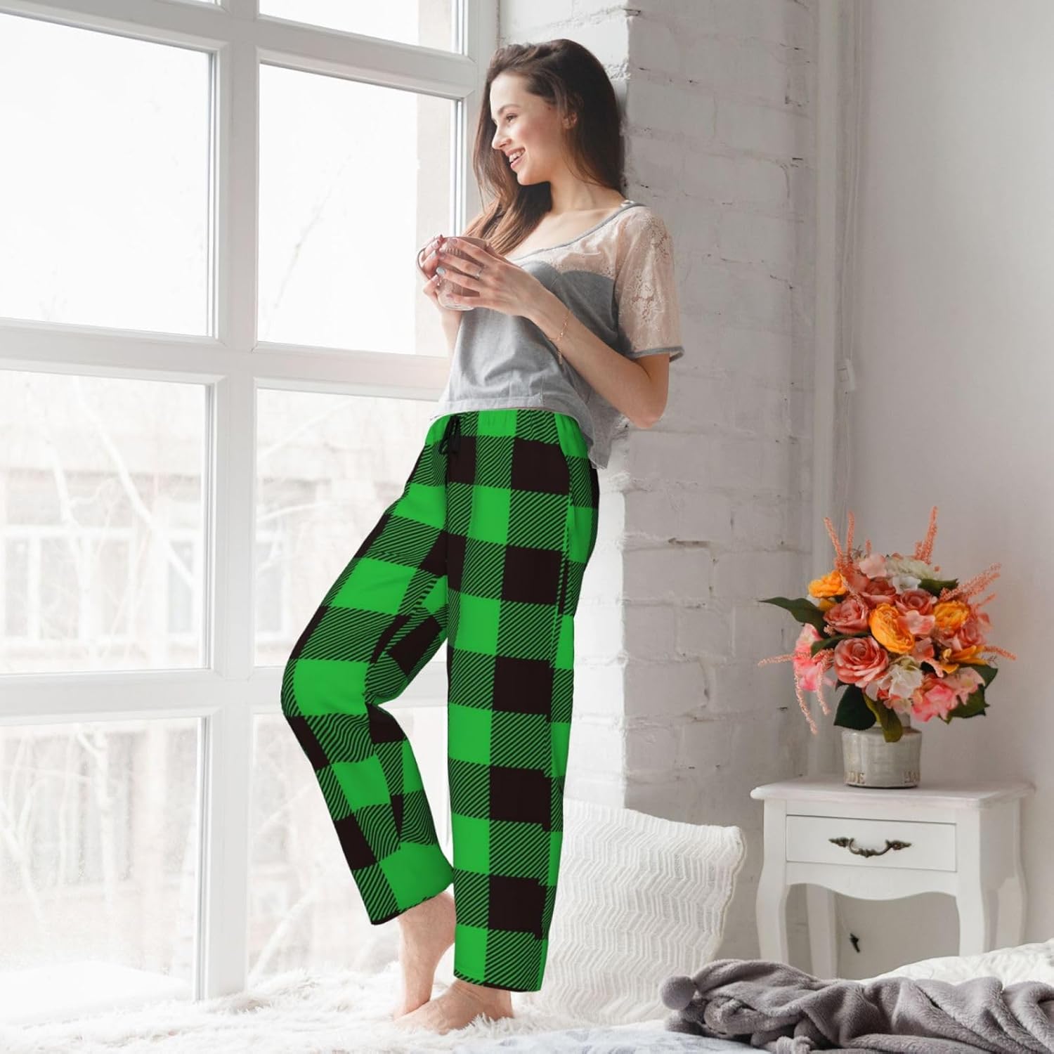 Women'S Soft Pajama Pants,Comfy Casual Christmas Pug Dog Lounge Pants With Pockets,Sleep Pajama Bottoms For Women