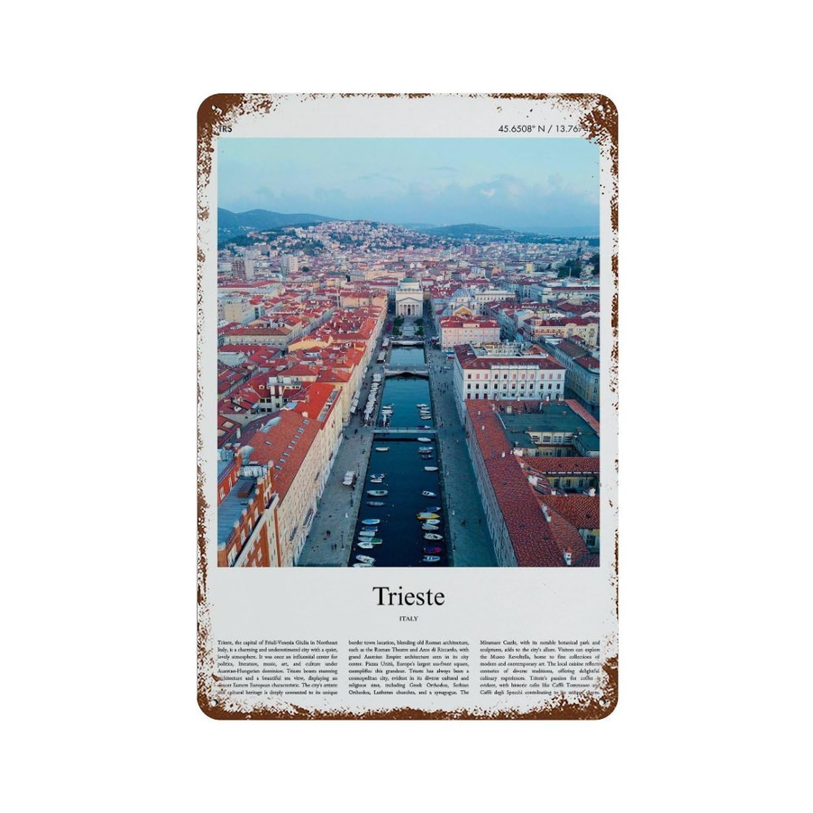 xiaoxiaoshen Trieste Italy City Scenery Wall Decor Art Metal Tin Poster Modern Home Decor Art Home Bar Shop Decorations Vintage Sign 30x20cm