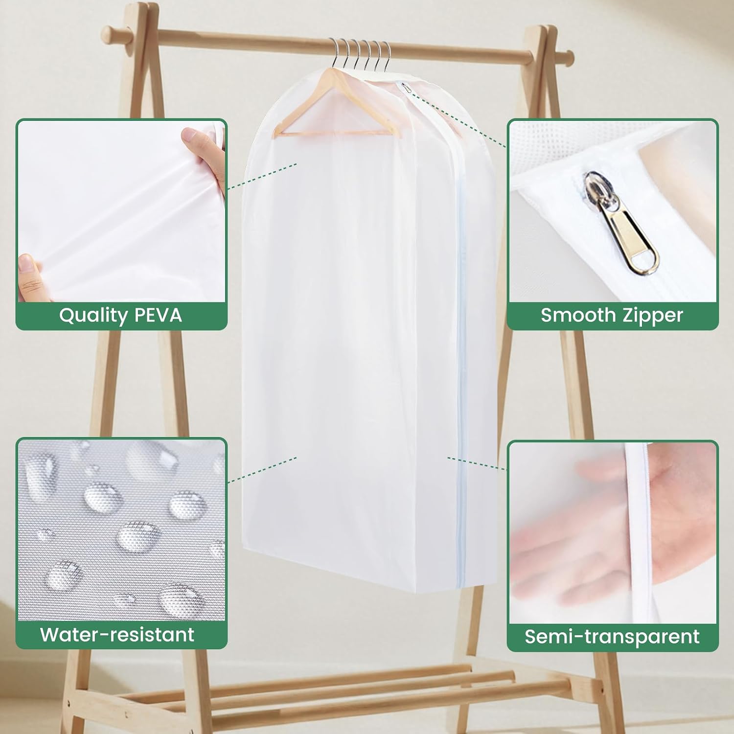 Carbrea 10" Gusseted Garment Bags for Hanging Clothes, 43 inches, 3 Pack