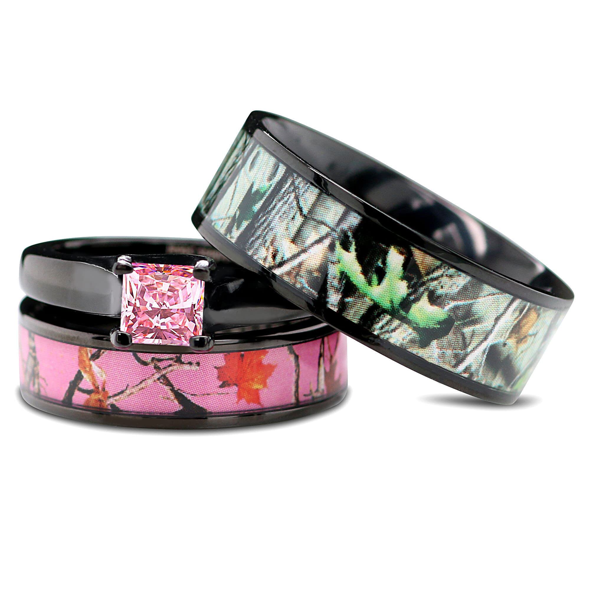 His And Hers Camo Wedding Rings Set Black Camo Pink Desertcart INDIA