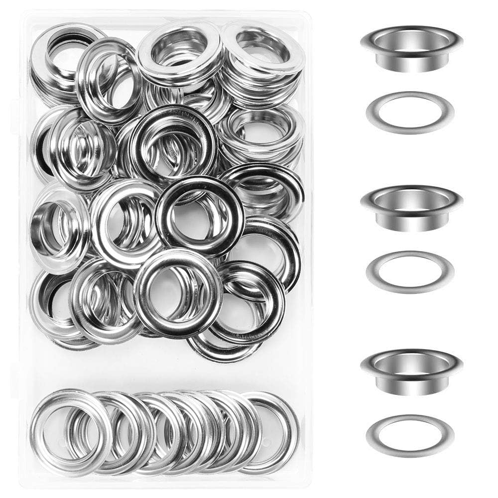 STOBOK 50 Occhielli In Metallo Argento 5mm Con Rondelle Per Cucito E Riparazioni - Kit Per Scarpe E Abbigliamento