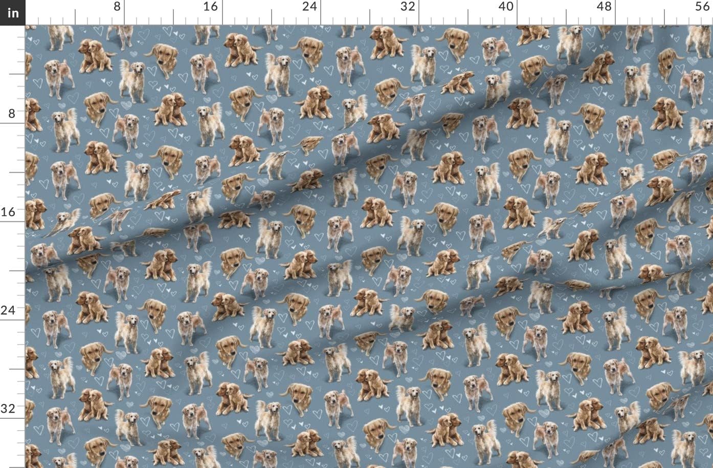 Spoonflower Fabric - Golden Retriever Blue Dog Yellow Puppy Dogs Puppies Lab Printed on Organic Cotton Sateen Fabric by The Yard - Sewing Quilting Apparel Home Decor