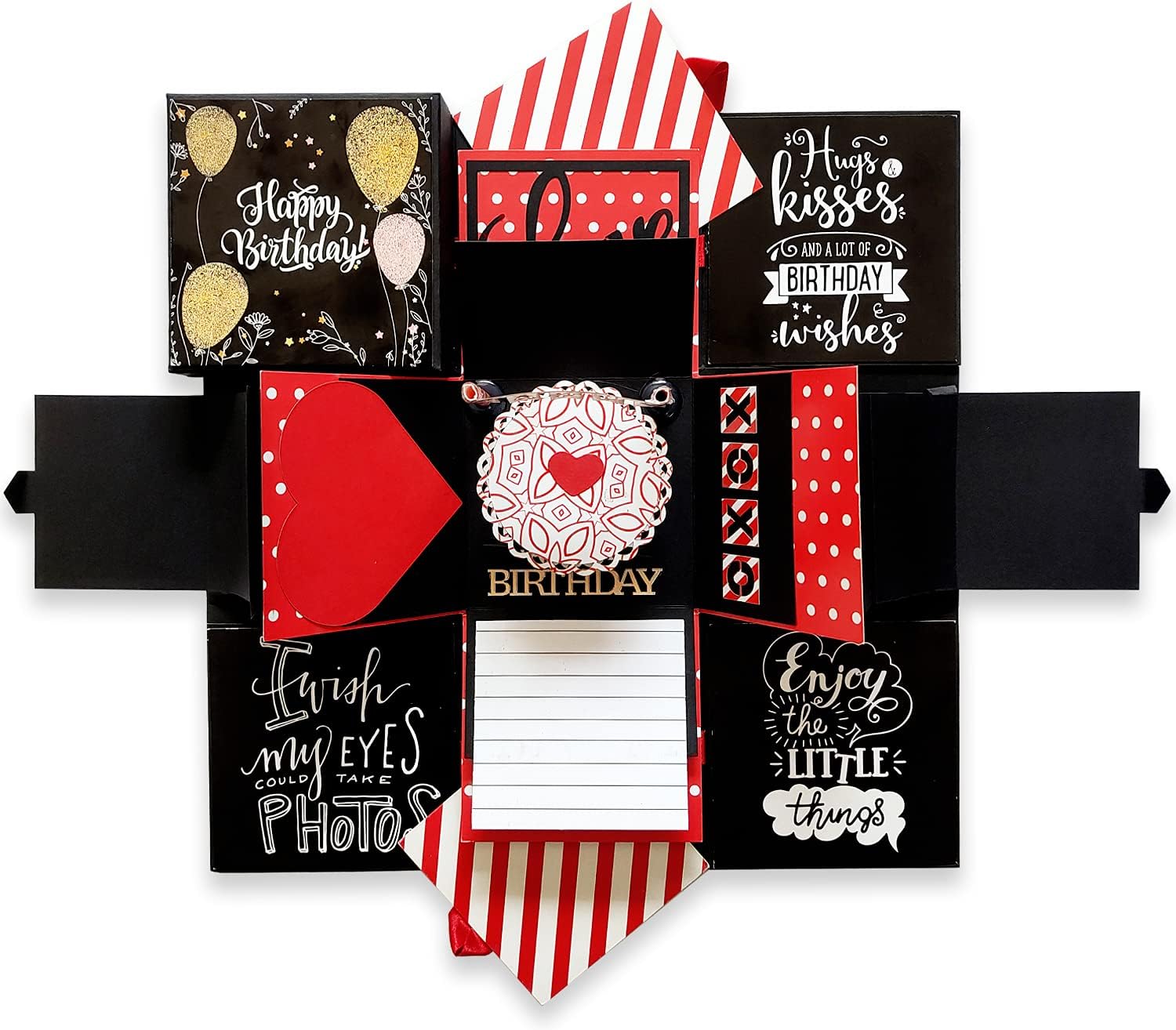 Decut Handmade Explosion Box For Birthday Anniversary wedding all Occasion, Black and Red (Non Customized)