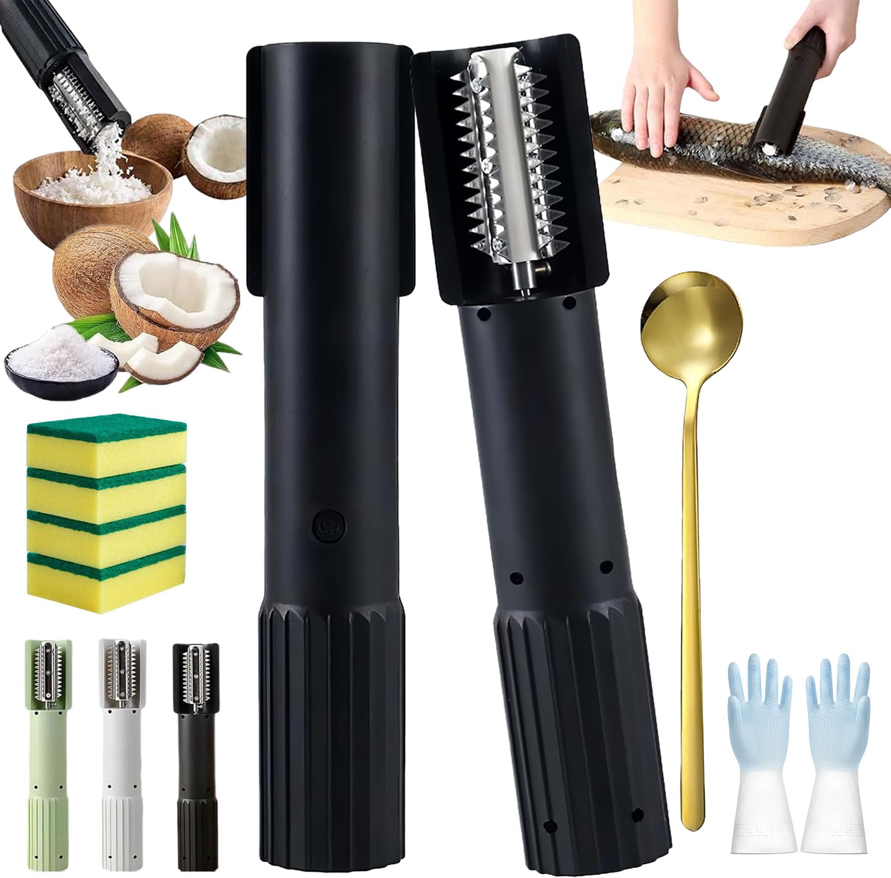 2026 Upgraded Electric Coconut Grater Machine,Portable Handheld Cordless Scraper Peeler Shredder,Automatic Anti-Splash Rotating Stainless Grater for Coconut/Fish,Waterproof Long Battery Life (Black)