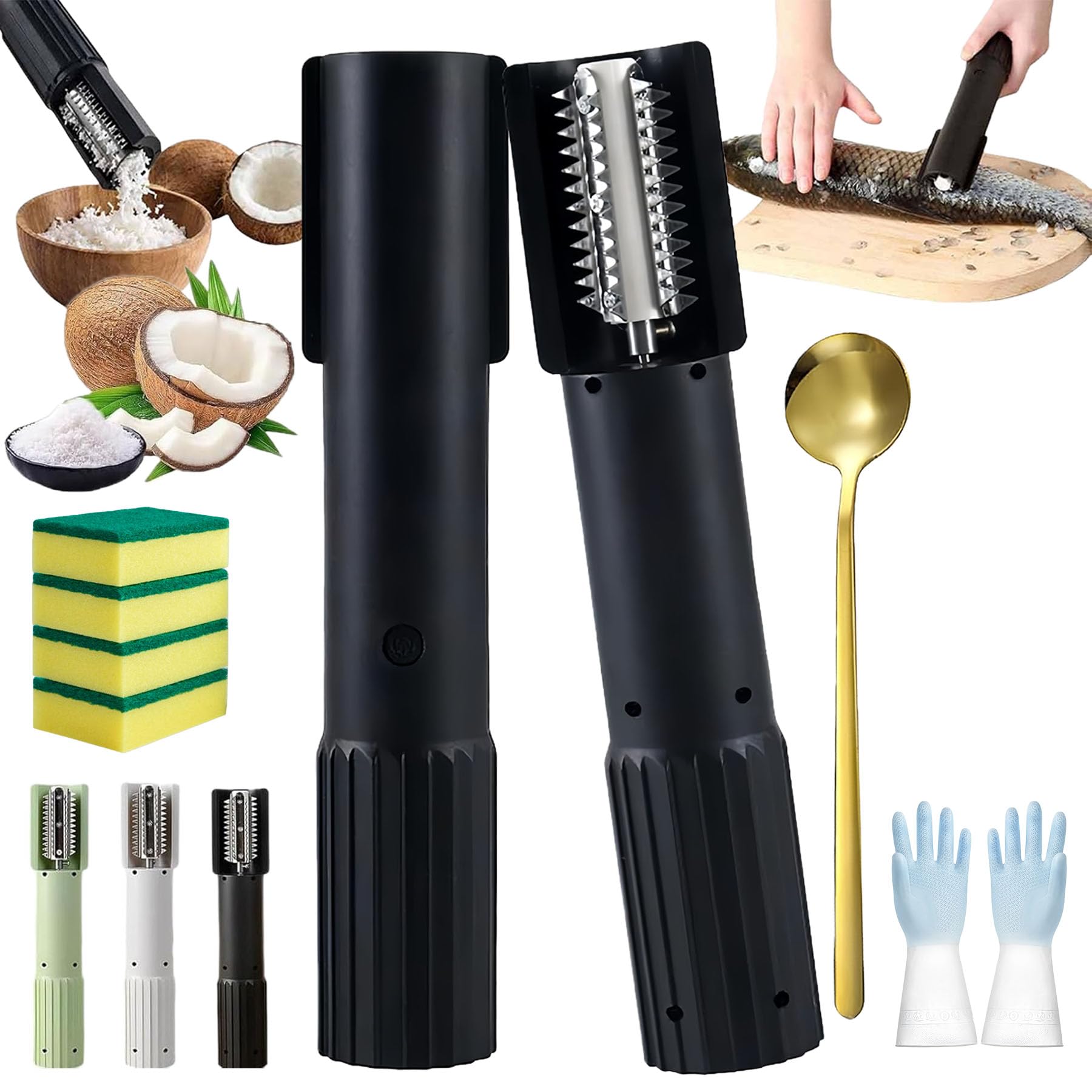 2026 Upgraded Electric Coconut Grater Machine,Portable Handheld Cordless Scraper Peeler Shredder,Automatic Anti-Splash Rotating Stainless Grater for Coconut/Fish,Waterproof Long Battery Life (Black)