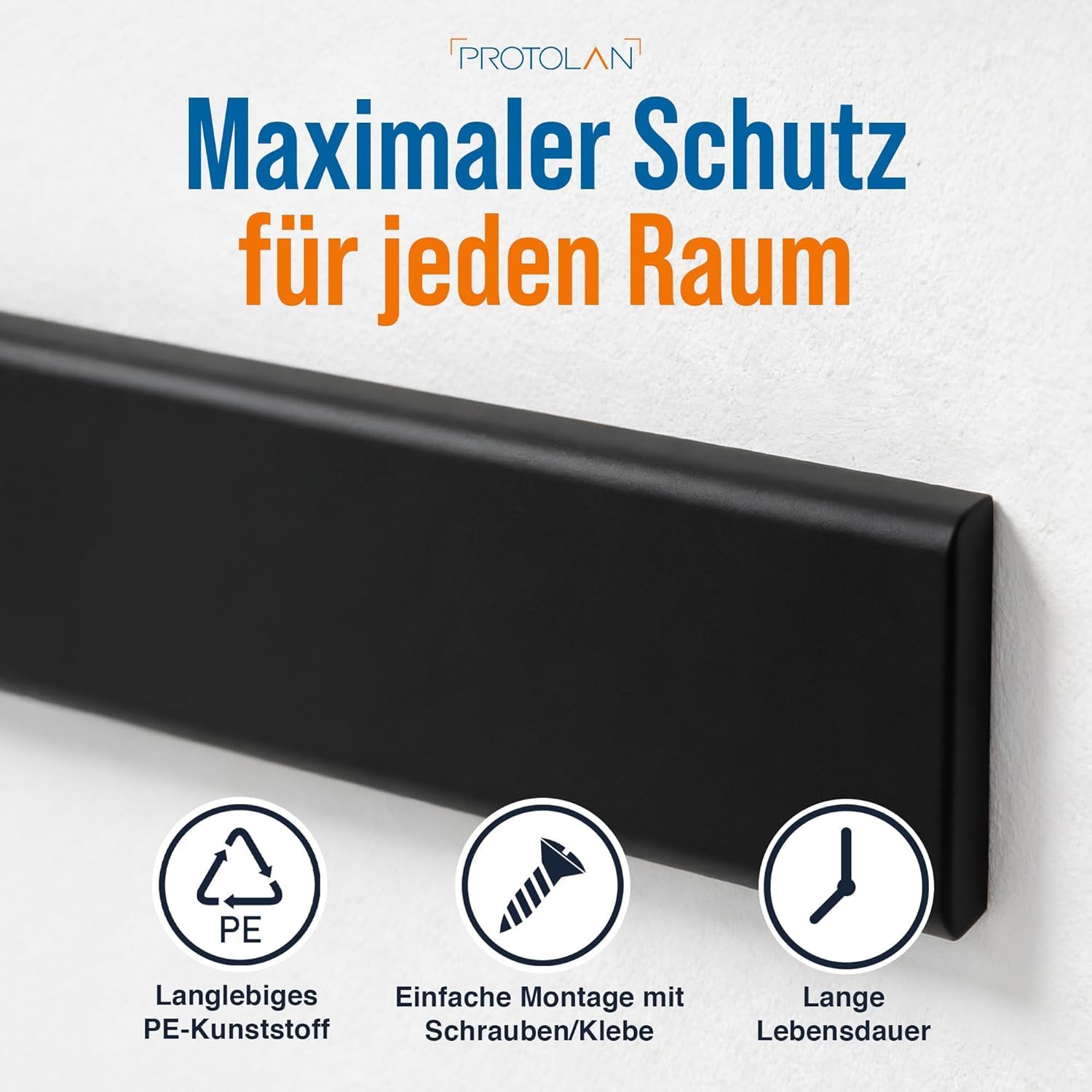Rammschutz Wand Schutzleiste (2000x200x15mm, schwarz) – Robuster Kantenschutz aus PE-Kunststoff – Wandschutz für Gastronomie & Gesundheitswesen – Leicht zu reinigen & Lebensmittelbeständig