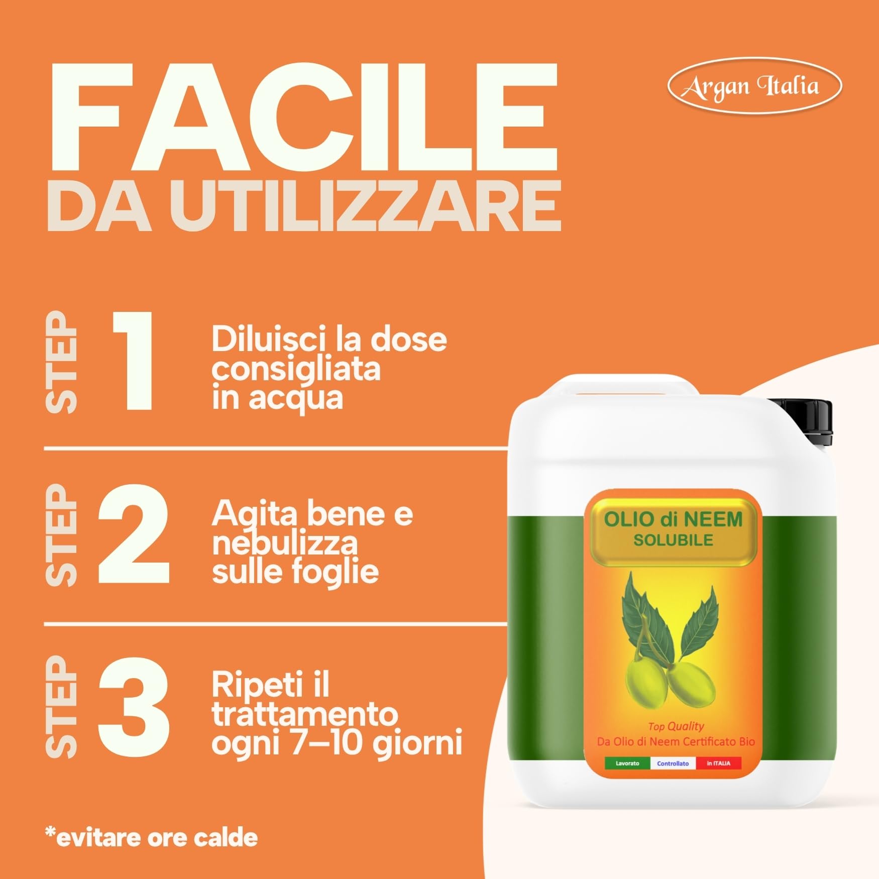 Solubile Olio di Neem, Argan Italia, idrosolubile, solubile in acqua 10 Litri (2x5Lt) - piante, ambienti, giardino, animali, insetti