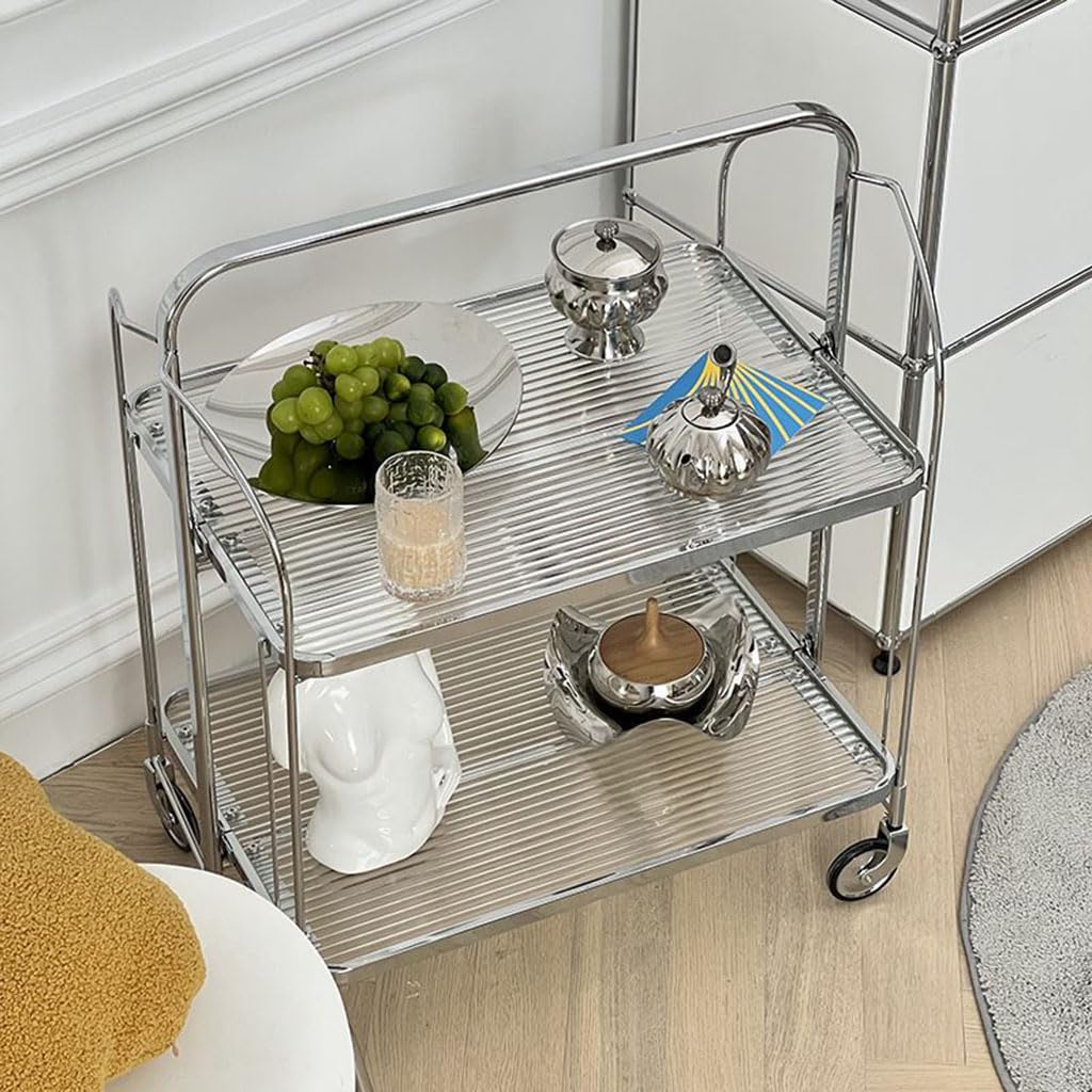 Carrello Bar Pieghevole su Ruote per servire caffè e Bevande, Carrello portaoggetti su Ruote per Cucina e Feste - Elegante Carrello Mobile per Bevande per intrattenere
