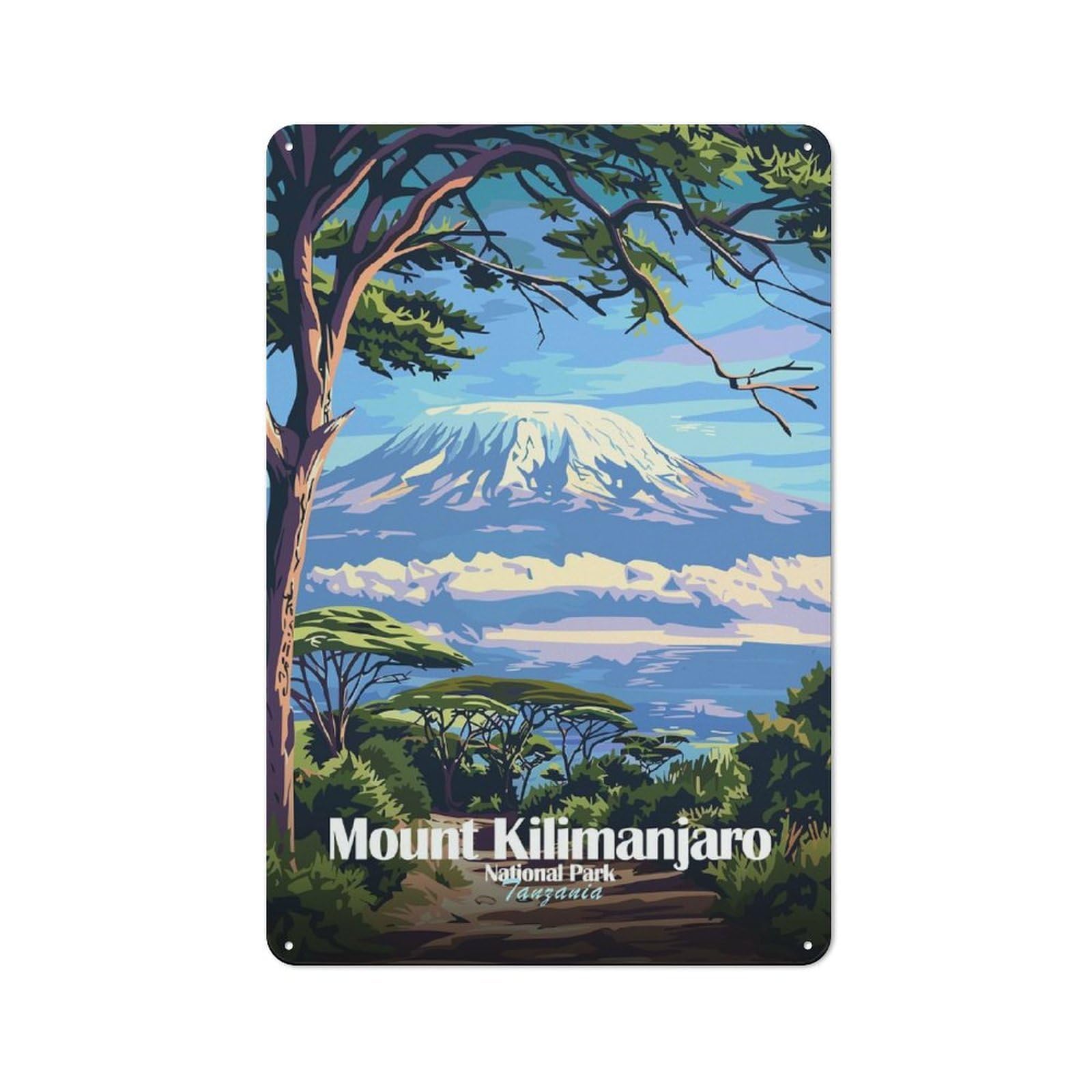 Junmoney Style-7 Vintage Tin Sign 30X20cm With Mount Kilimanjaro National Park Tanzania For Hallway Wall, For Home Interiors, Feature Walls And Decorative Displays