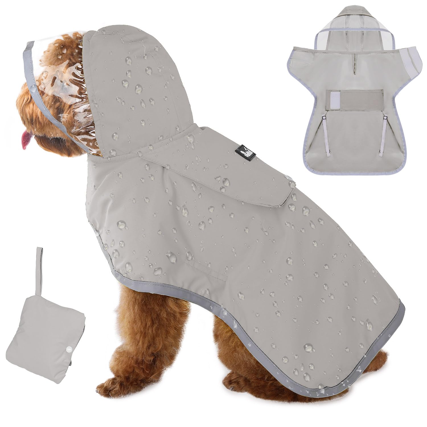 Eyein Dog Raincoat - Lightweight Portable Hooded Dog Rain Coat, Waterproof Rain Jacket with Reflective Stripes, Adjustable Sleeveless Dog Rain Poncho for Small Medium Large Dogs(Grey,M)