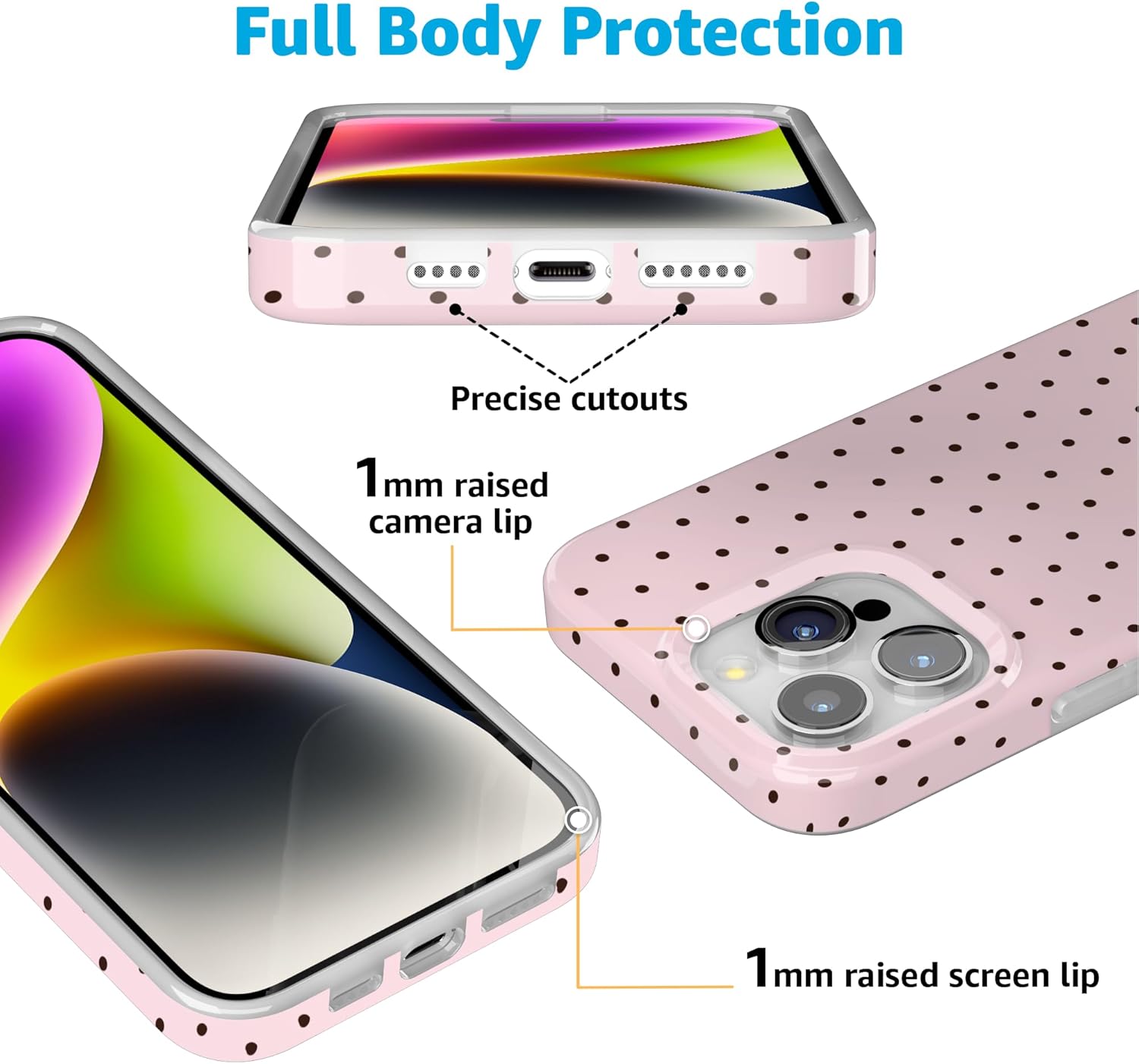 Casely iPhone 15 Pro Case | On the Dot | Pink & Brown Polka Dot | Compatible with MagSafe | Classic Ultra Slim Design