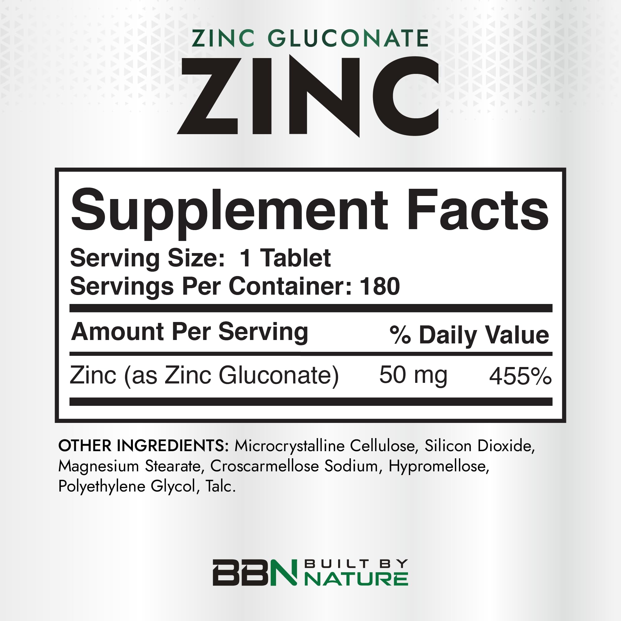 Built By Nature Zinc 50 mg, 180 Tablets Zinc Gluconate, Highly-Absorbable, Immune & Antioxidant Support, Non-GMO, Gluten-Free — Amazon image 4