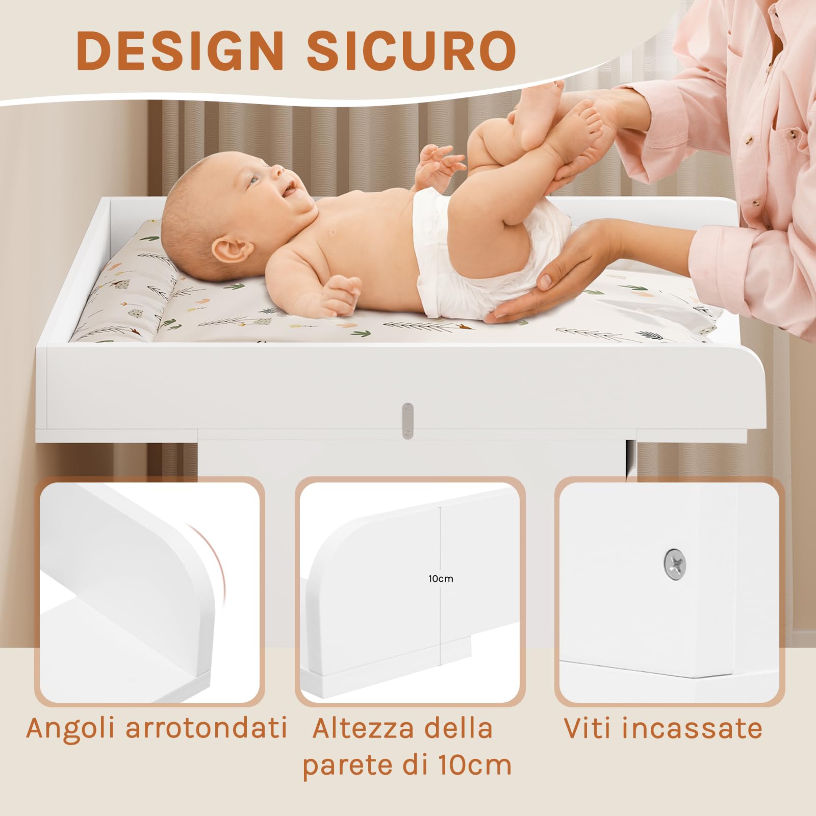WOLTU Fasciatoio 60x80x10 cm MDF Bianco Piano Regolabile 46,5-50 cm