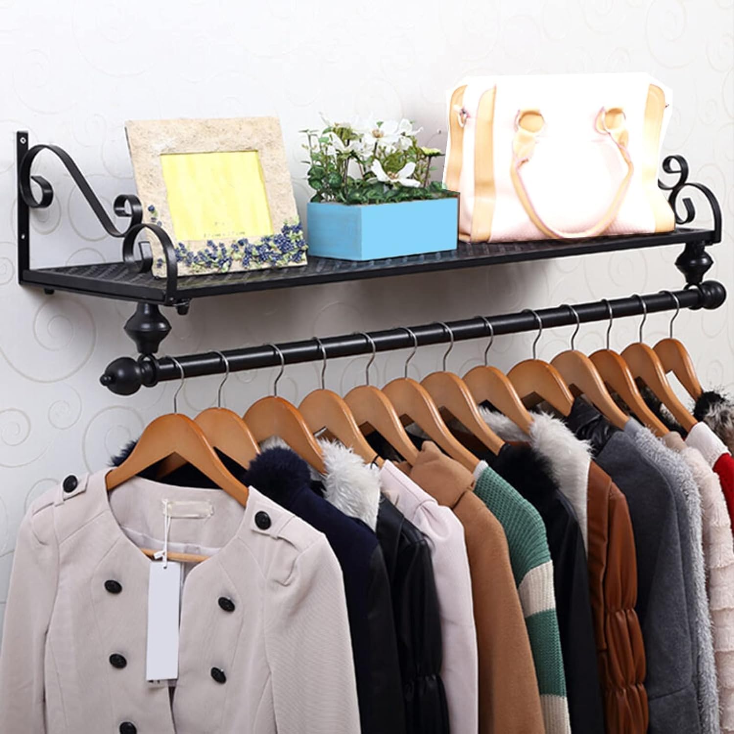 Appendiabiti a parete per esposizione al dettaglio Robusto scaffale galleggiante Organizer appendiabiti resistente per uso in negozio Soluzione di stoccaggio abbigliamento multifunzionale