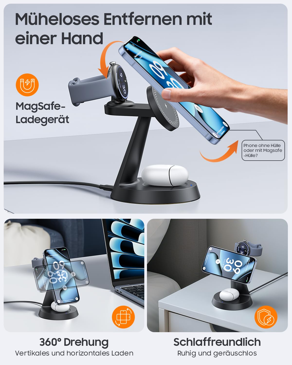 Meifigno 25W 3 in 1 Induktive Ladestation für Google Pixel Watch 5 & 4