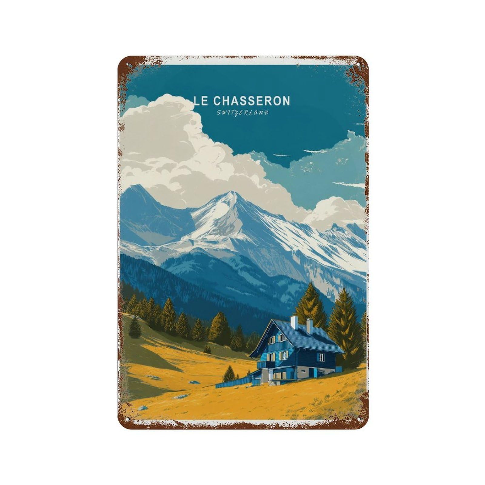 xiaoxiaoshen Le Chasseron Travel Switzerland Alpine Mountain Wall Decor Art Metal Tin Poster Modern Home Decor Art Home Bar Shop Decorations Vintage Sign 30x20cm
