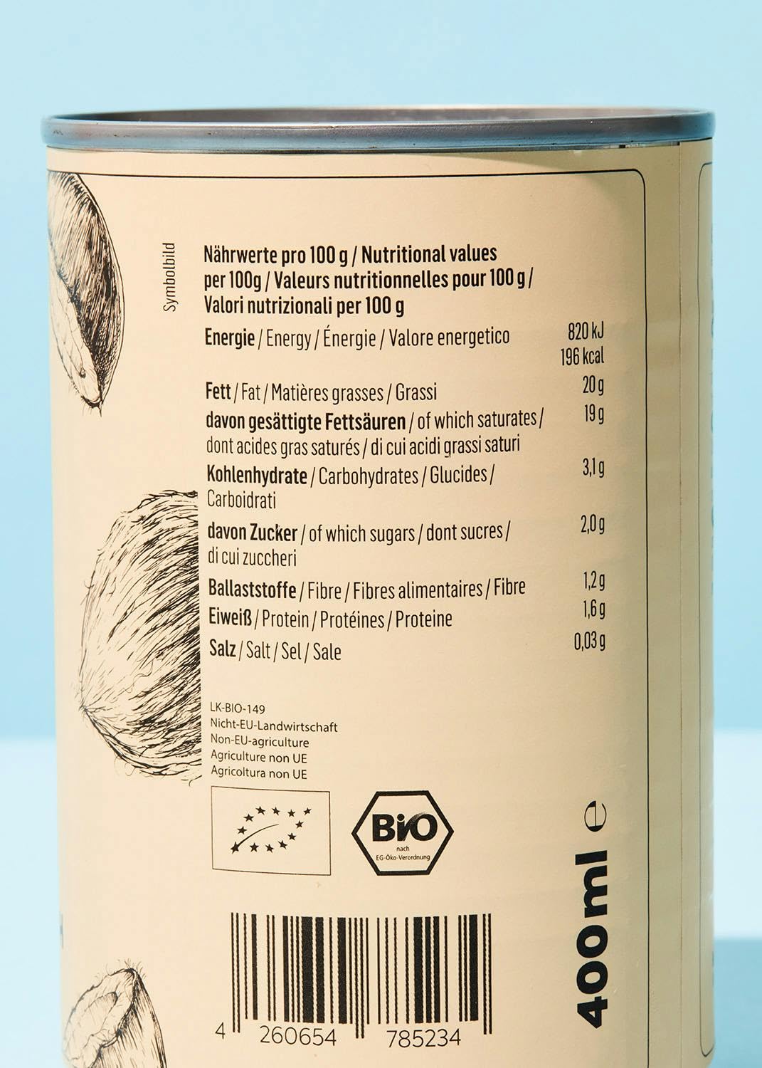 KoRo - Latte di cocco bio 12 x 400 ml - Estratto di cocco - Gusto aromatico - Versatile - Per curry, contorni o per dolci