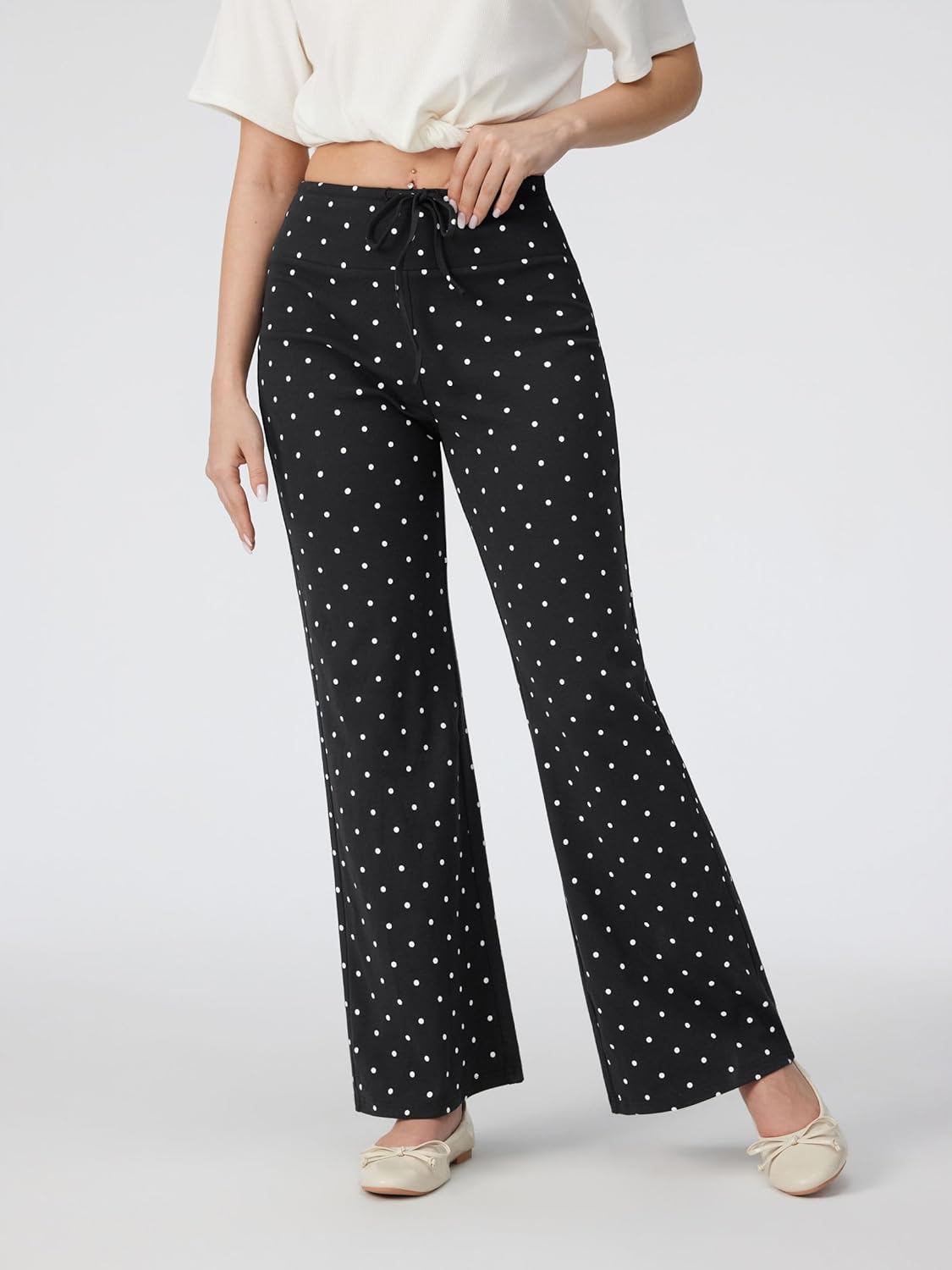 CIDER Women's Polka Dot Lounge Pants High Waist Loose Fit Wide Leg Drawstring Casual Trousers - Image 5