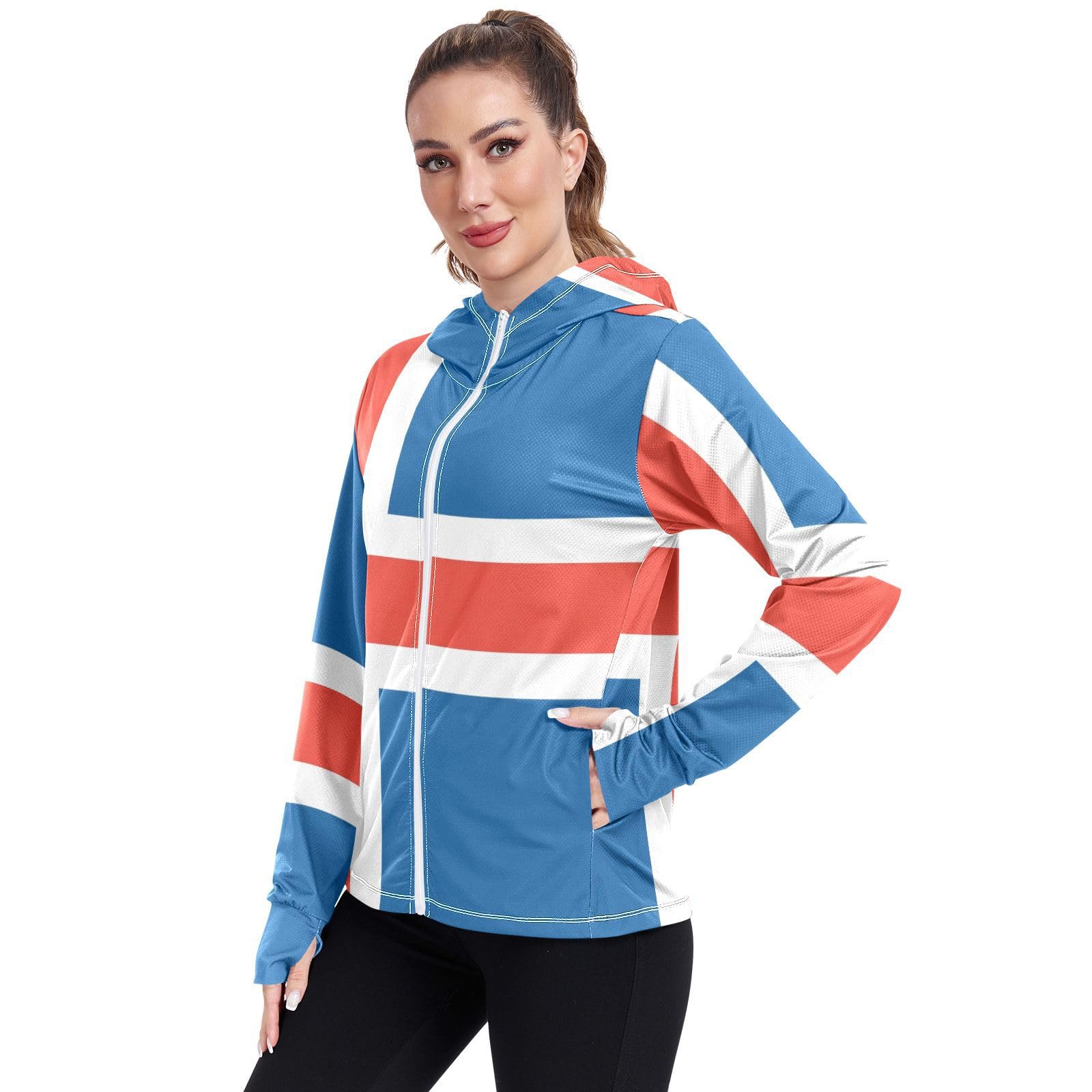 Iceland Flag Womens UPF 50+ Sun Protection Hoodie Jacket Lightweight Long Sleeve Sun Shirt with Pocket Multicoloured