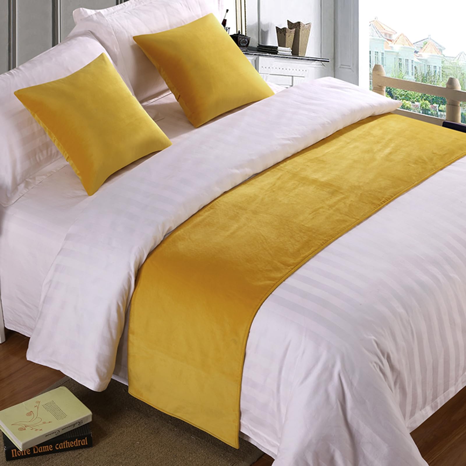 QRGMKL Premium Velvet Bed Runners Bedspread, Soft No Fading Bed Scarf Runner for Bedroom Wedding Room Home Hotel Bedding Decorations-Yellow||210X50cm for 1.5m Bed