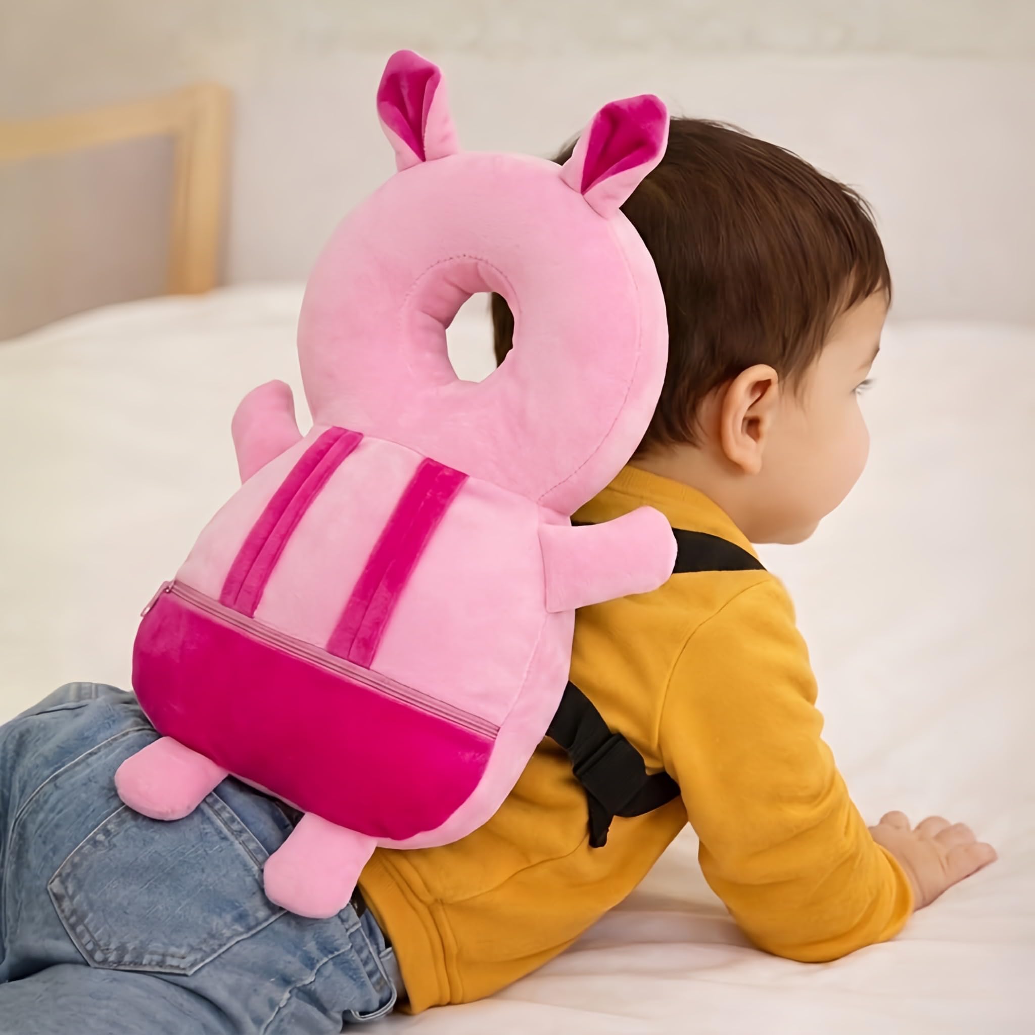 KidDough Rabbit Shape Head Protector, Cushioned Backpack for Babies | 6 Months - 36 Months | Lightweight (Pink Rabbit)-image-22