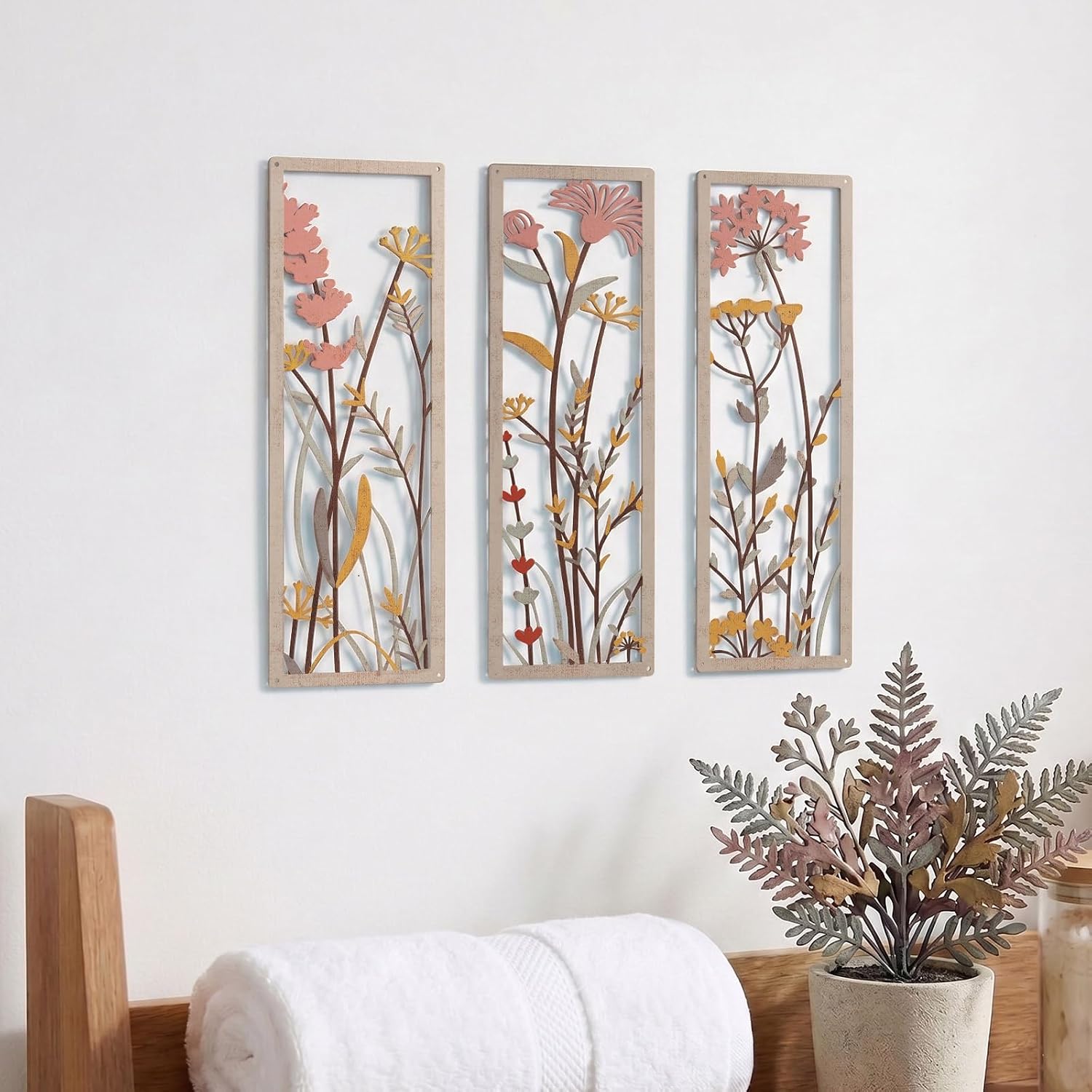 Amazon.com: pechpell 3 Piece Metal Flower Wall Art, 15.7×5.2 Inch Pink ...