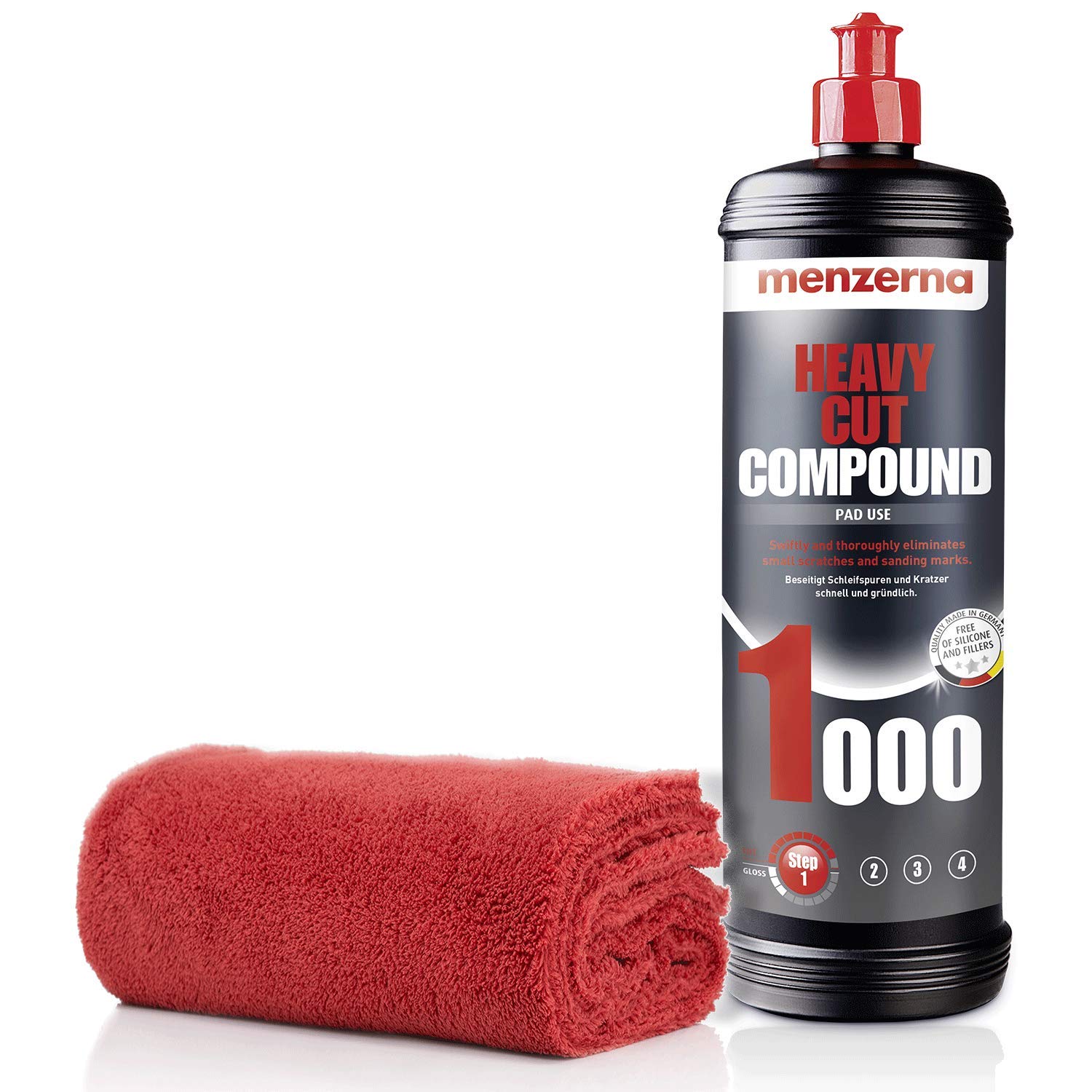 detailmate Menzerna Politur Set: Menzerna 1000 HEAVY CUT - 1L Politur + Mikrofasertuch 55ßGSM, 40x40cm