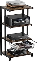 Ardier 4-Tier Media Stand with Detachable Baskets - Corner AV Shelf for DVD Players, Cable Boxes, Game Consoles, Black Wood Storage Rack