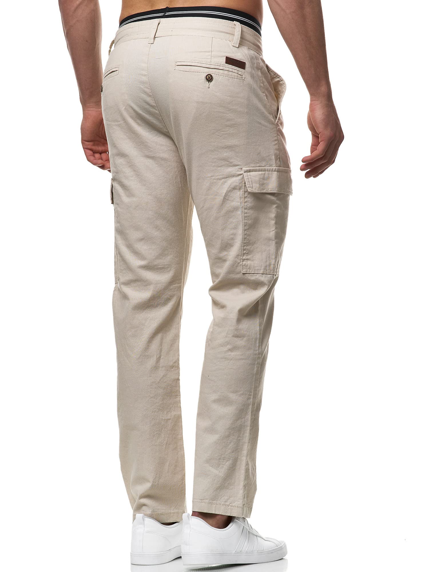 Indicode Herren Leonardo Cargohose aus Leinen & Baumwolle Atmungsaktiv | Atmungsaktive Cargohose aus Leinen und Baumwolle, Herrenhose, Stoffhose, Arbeitshose, Outdoorhose, Freizeithose für Männer