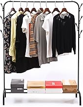 Rocky I Clothes Rack, 147 x 110 x 40 cm, Matte Black, Metal Frame with Shoe Rack and Hook, 20 kg Load Capacity